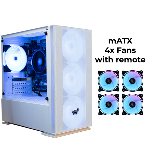 YGT B709 (White) w/ 4x 1258 ARGB Fans + Remote (mATX)