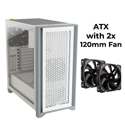 Corsair 4000D Airflow (White) w/ 2pcs non-RGB Fan (ATX)