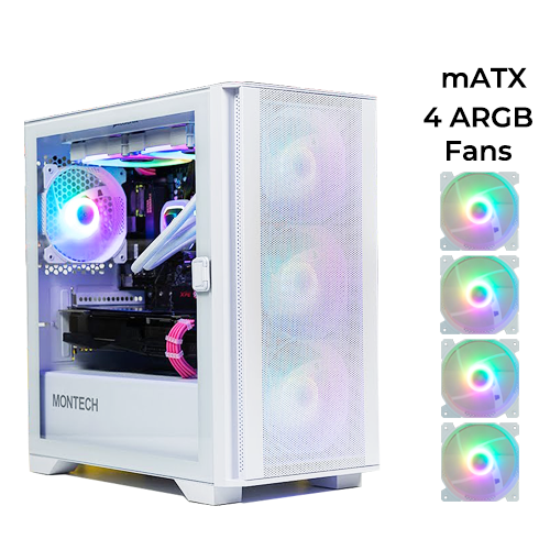 Montech Air 100 ARGB (White) w/ 4pcs ARGB Fan (mATX)