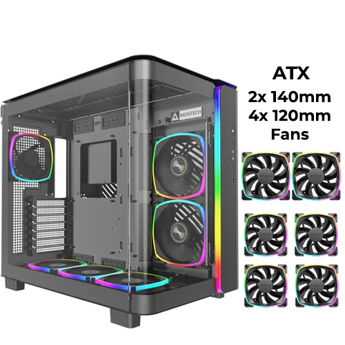 Montech King 95 PRO (Black) (ATX) w/ 2x 140mm, 4x 120mm Fan