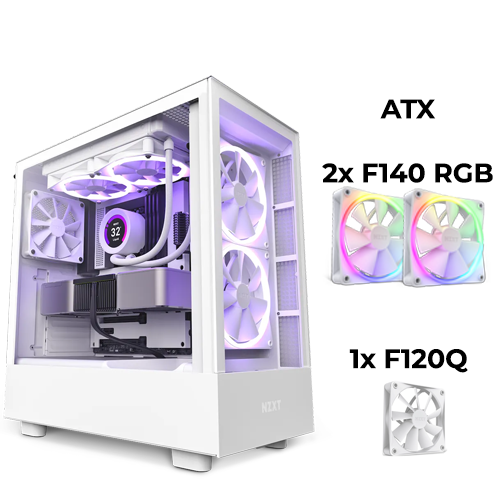 NZXT H5 Elite (White) w/ 2x F140 RGB & 1x F120Q Fan