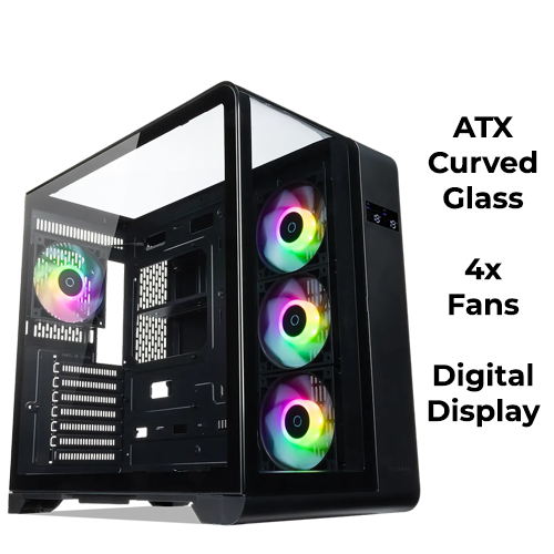 Tecware Arc ATX (Black) w/ 4x Fans + Digital Display
