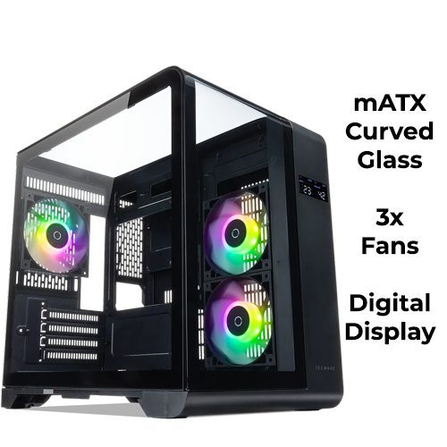 Tecware Arc M (Black) w/ 3x Fans + Digital Display (mATX)