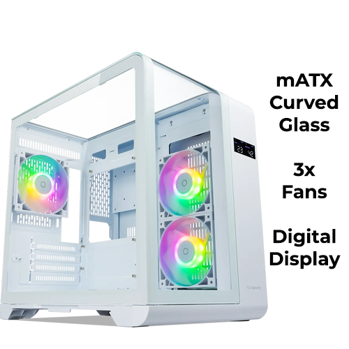 Tecware Arc M (White) w/ 3x Fans + Digital Display (mATX)
