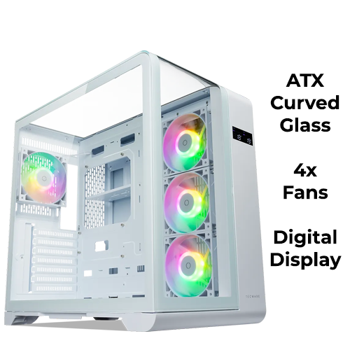 Tecware Arc ATX (White) w/ 4x Fans + Digital Display