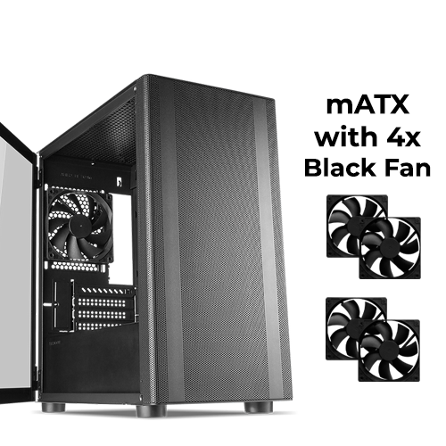 Tecware Flatline Black w/ 4pcs non-RGB Fan