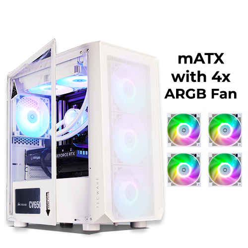 Tecware Forge M (Pure White) w/ 4pcs ARGB Fan (mATX)