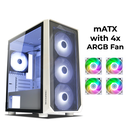 Tecware Forge M (White) w/ 4pcs ARGB Fan