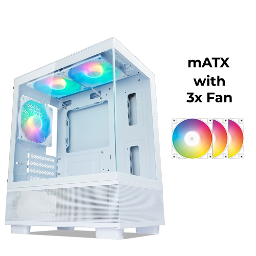 Tecware Infinity M2 (White) w/ 3x aRGB Fan (mATX)