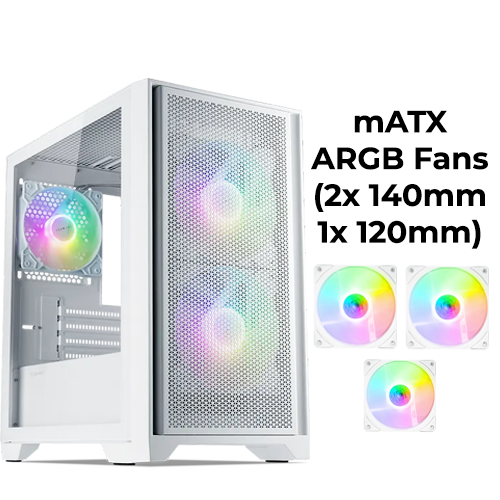 Tecware Neo M2 (White) w/ 2x 140mm, 1x 120mm fan (mATX)