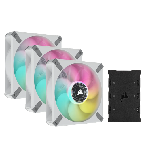 Corsair ML120 RGB ELITE (3 Pack w/ Hub) (White)