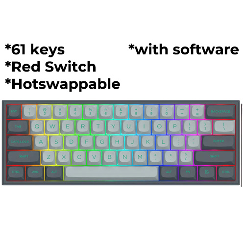 Redragon Fizz (Gradient Grey) 61Keys Red Switch Mechanical Keyboard