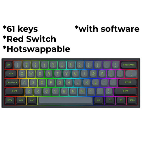 Redragon Fizz (Grey-Black) 61Keys Red Switch Mechanical Keyboard