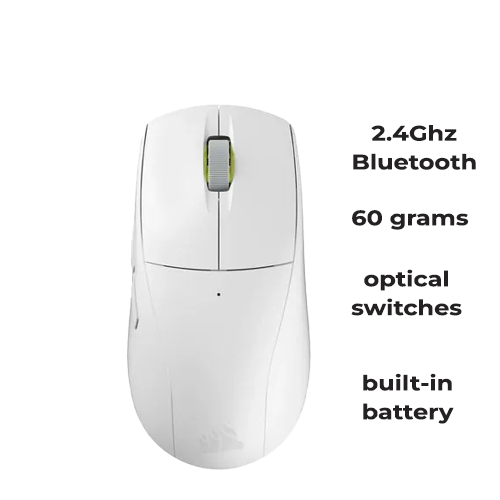 Corsair M75 Air Wireless Ultra-Light (White) 2.4Ghz/BT, 60 grams, optical switch