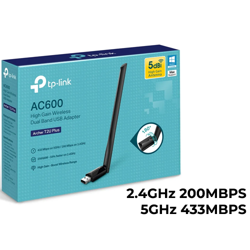 TP-Link AC600 Archer T2U Plus WiFi Dongle (2.4/5GHz) with antenna