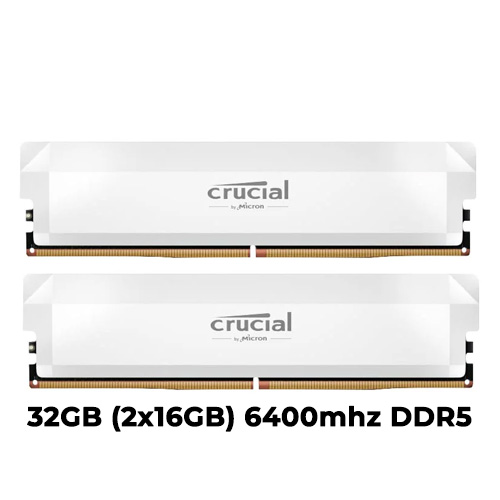 Crucial Pro Overclocking 32GB (2x16GB) DDR5 6400mhz CL38 (White) (XMP/EXPO)