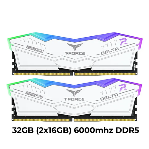 T-Force Delta RGB DDR5 32GB (2x16GB) 6000mhz (White) CL38 (XMP/EXPO)