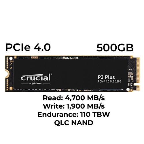 Crucial P3 Plus 500GB Gen4 M.2 NVMe SSD
