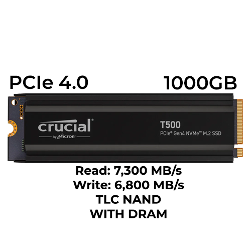 Crucial T500 1TB Gen4 M.2 NVMe SSD w/ Heatsink