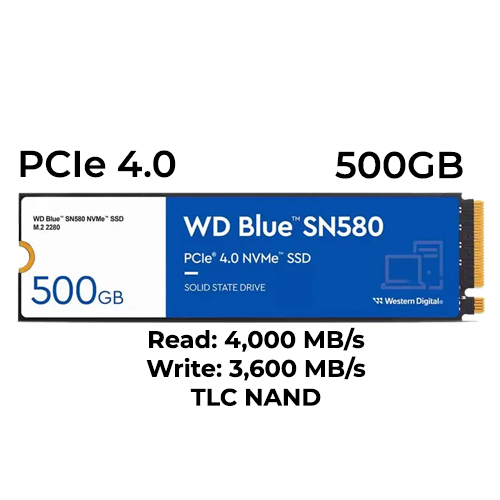 WD Blue SN580 500GB Gen4 M.2 NVMe SSD