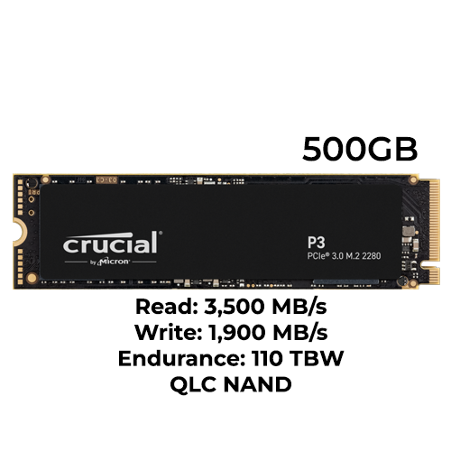 Crucial P3 500GB Gen3 M.2 NVMe SSD