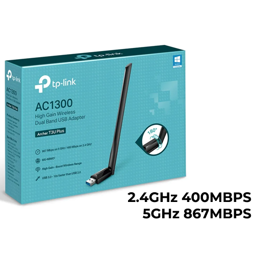 TP-Link AC1300 Archer T3U Plus WiFi Dongle (2.4/5GHz) with antenna