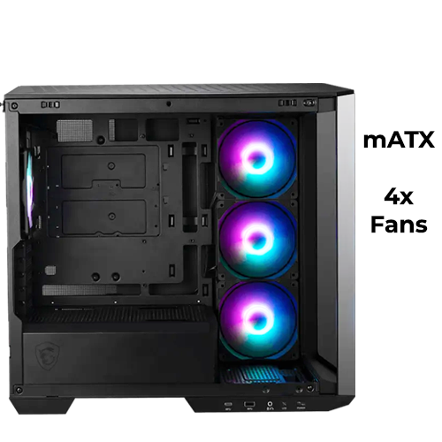 MSI MAG PANO M100R PZ (Black) w/ 4x Fans (mATX/BTF)