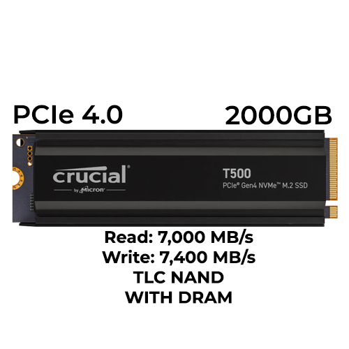 Crucial T500 2TB Gen4 M.2 NVMe SSD w/ Heatsink