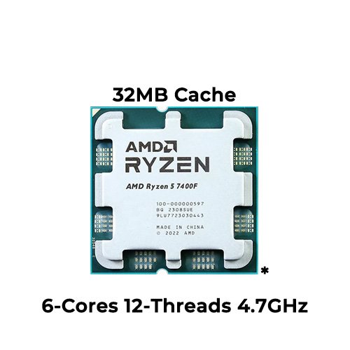 Ryzen 5 7400F (Tray) (6-cores 12-threads 4.7GHz 32MB Cache)