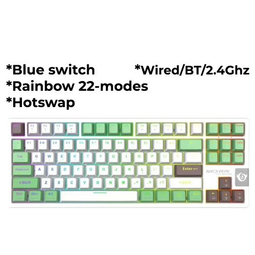 Nexion MK155A (White-Green) Wireless Tri-Mode Mechanical TKL Keyboard