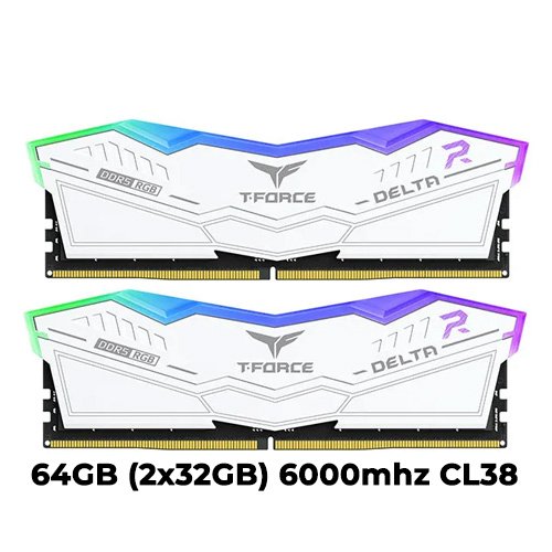 T-Force Delta RGB DDR5 64GB (2x32GB) 6000mhz (White) CL38