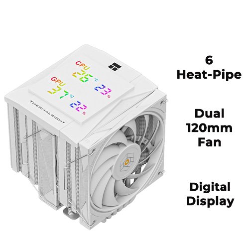 Thermalright Royal Knight 120 Digital (White) Dual-Fan, Dual-Tower, 6 Heat-Pipe Cooler